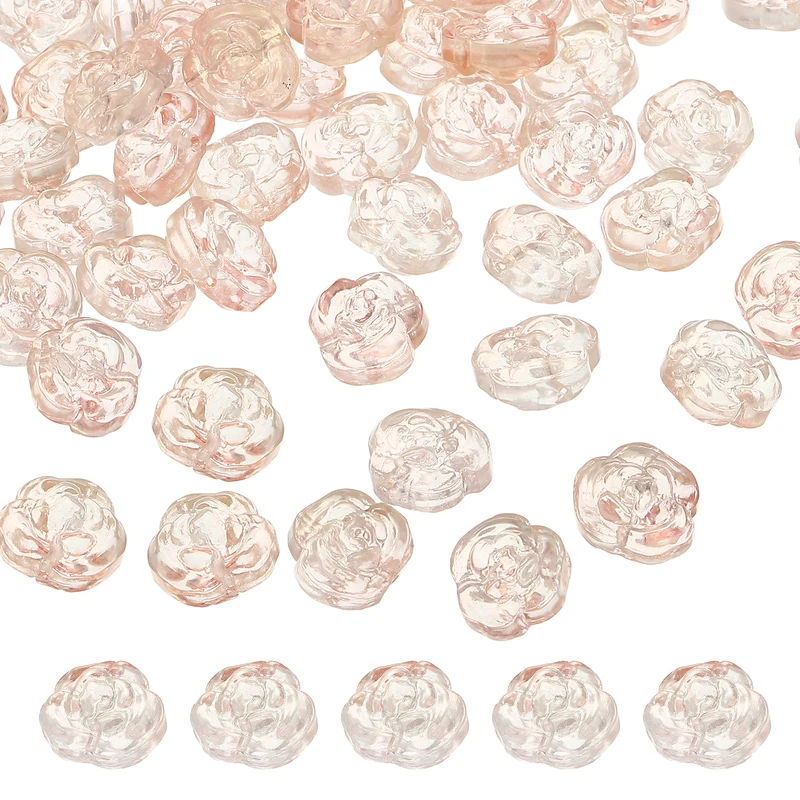 50Pcs Rose Beads 0.55" Glass Flower Rose Charm Pink]