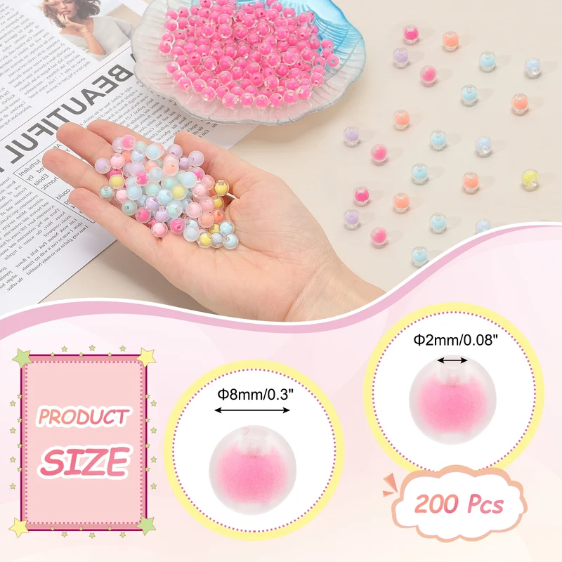 200 Pcs Acrylic Beads, 2mm Cute Beads for Bracelets, Frosted Rose Red