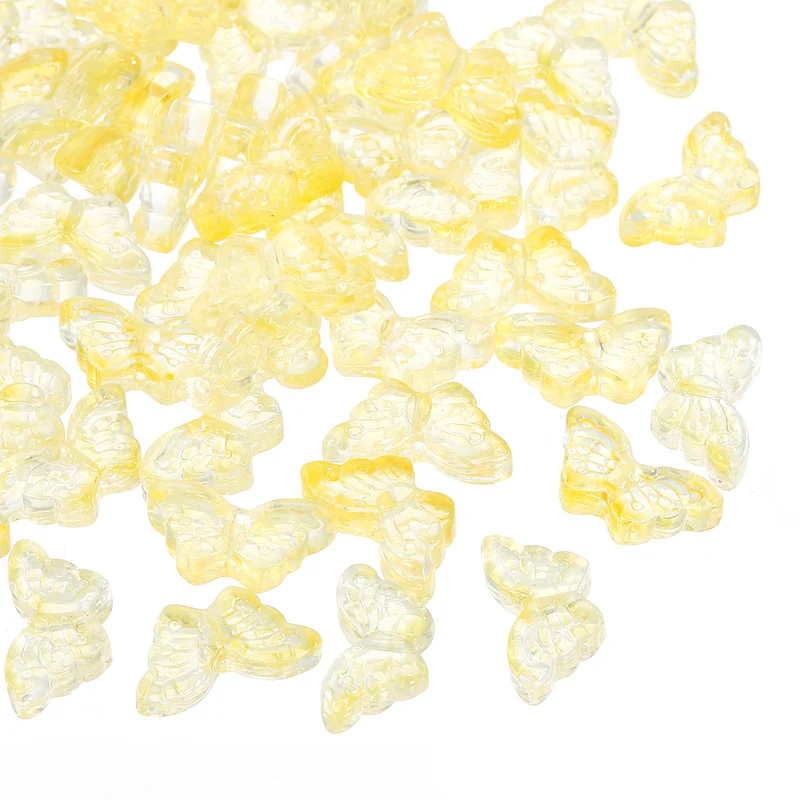 50Pcs Crystal Butterfly Beads, 8x15mm Transparent Loose Bead, Yellow
