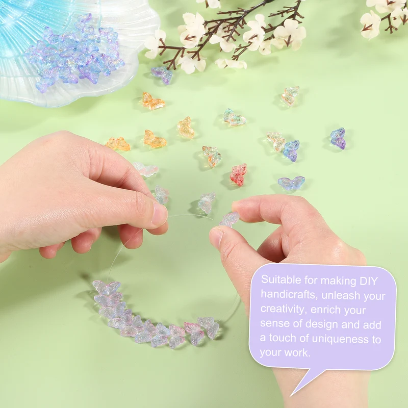 50Pcs Crystal Butterfly Beads, 8x15mm Transparent Loose Bead, Yellow