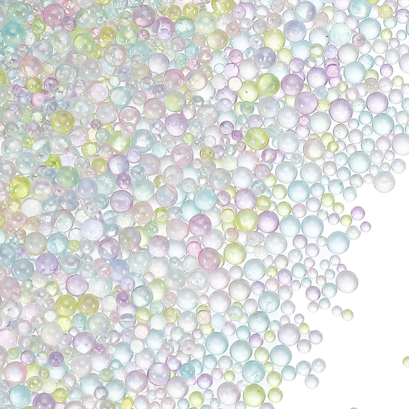200g 1-3mm Glass Bubble Beads Iridescent No Hole Water Droplet Ball Light Colors