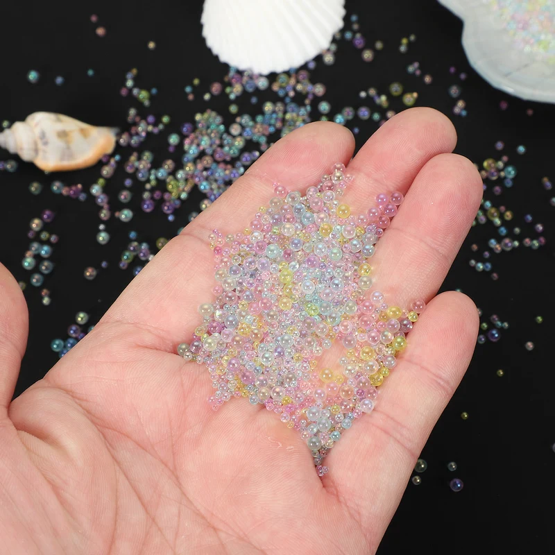200g 1-3mm Glass Bubble Beads Iridescent No Hole Water Droplet Ball Light Colors