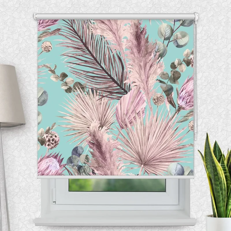 Motivrollo 'Pampasgras Tropische Blaetter' | Bis B 430 x H 440 cm