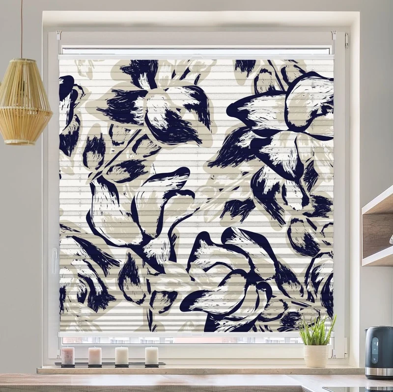 Plissee Motiv 'Abstrakt Blau Floral'
