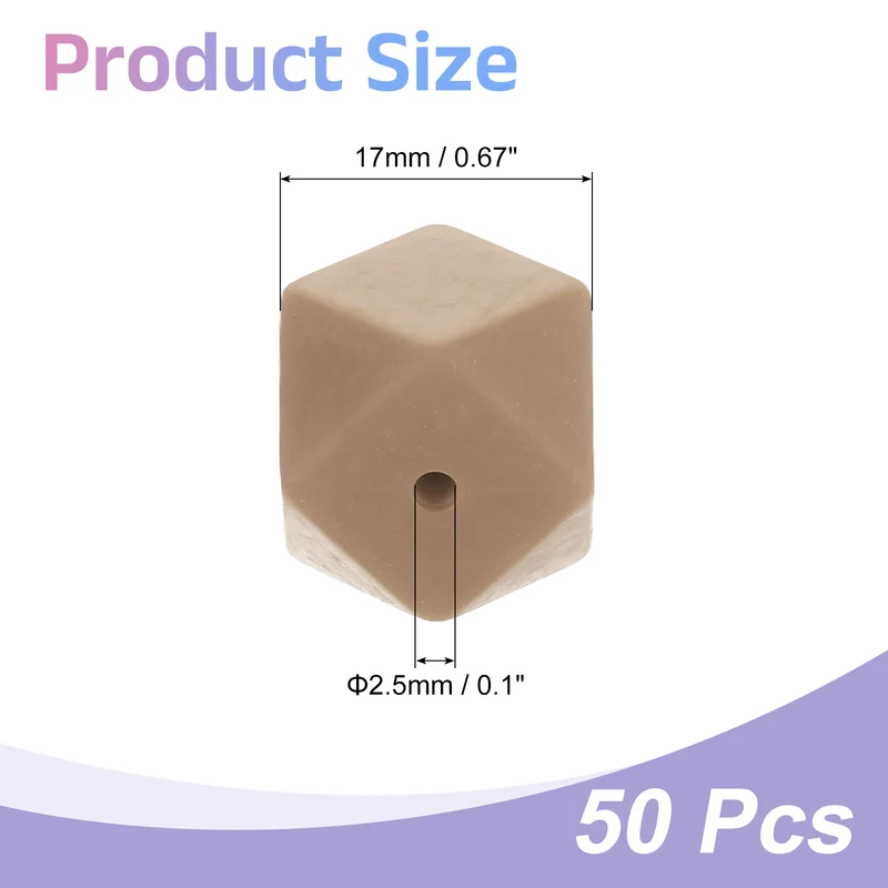 50 Pcs Silicone Beads, 17mm Loose Hexagon Rubber Focal Beads, Light Brown