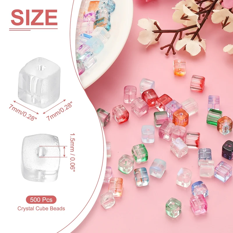 500 Pcs Crystal Cube Beads, 7mm Faceted Square Spacer Beads, White