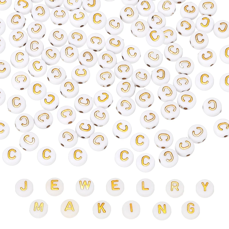 Alphabet Beads, 100 Pcs Gold Letter Beads Acrylic Charms, 4x7mm, Letter C