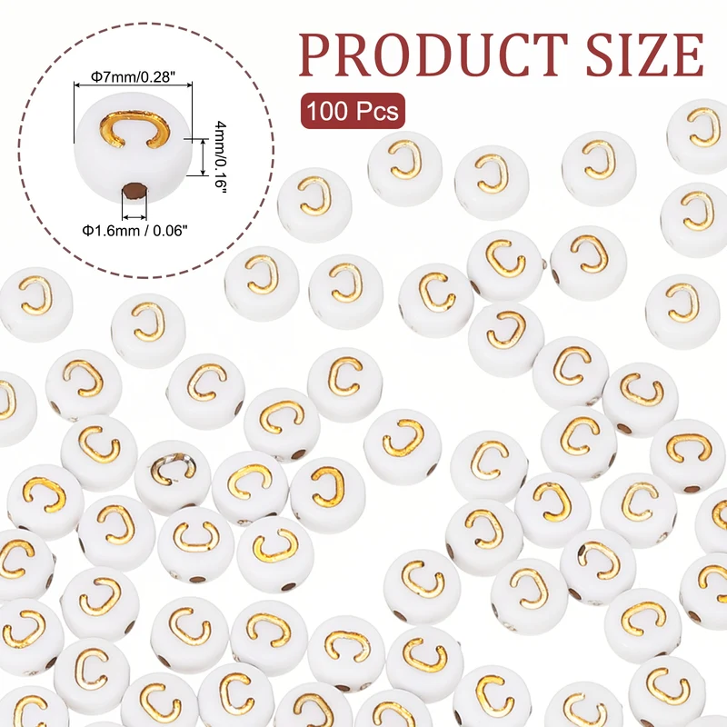 Alphabet Beads, 100 Pcs Gold Letter Beads Acrylic Charms, 4x7mm, Letter C