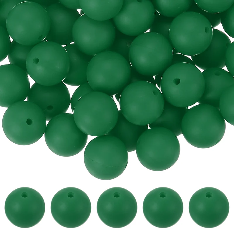 60 Pcs Silicone Beads, 15mm Bulk Beads for Keychain Making, Green