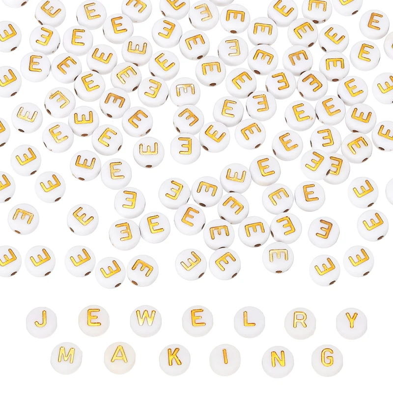 Alphabet Beads, 100 Pcs Gold Letter Beads Acrylic Charms, 4x7mm, Letter E