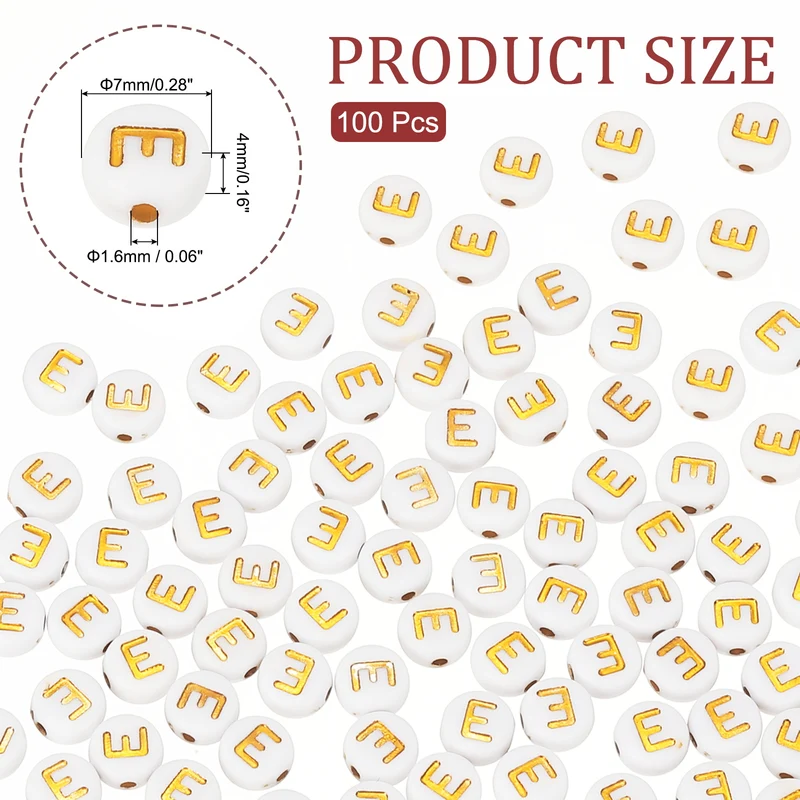 Alphabet Beads, 100 Pcs Gold Letter Beads Acrylic Charms, 4x7mm, Letter E