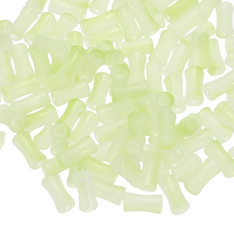 100 Pcs Glass Tube Beads, 6x12mm Bamboo Stick Tube Beads, Grass Green