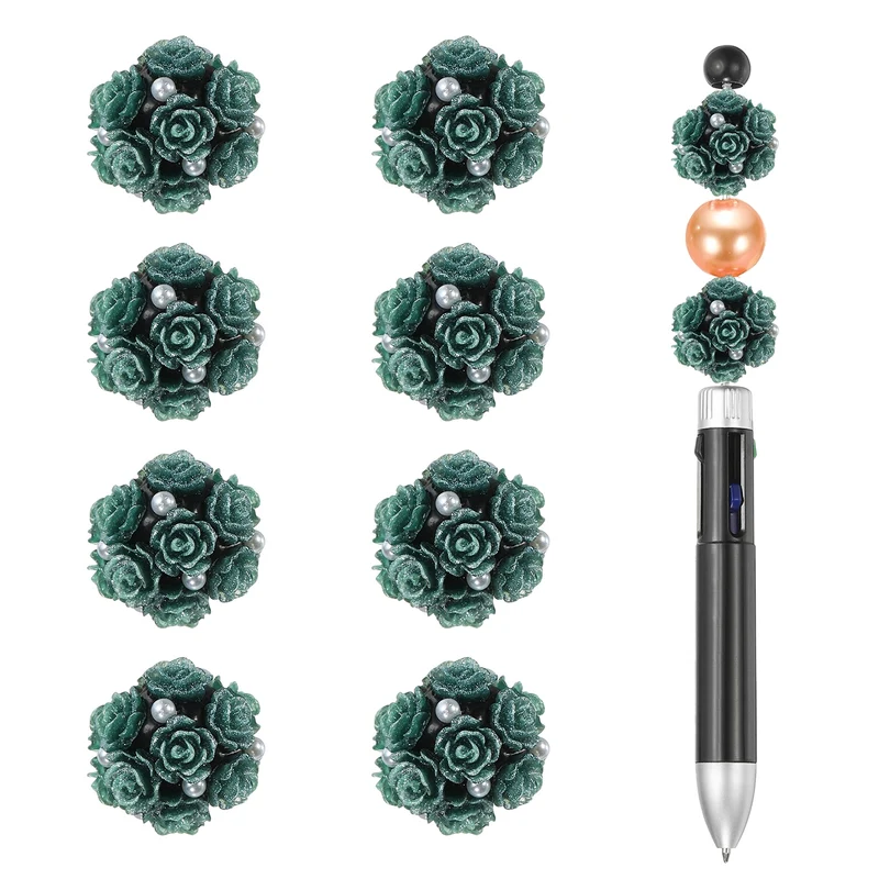 10 Pcs Rhinestone Focal Beads for Pens, 0.8" Glass Flower Beads, Gray