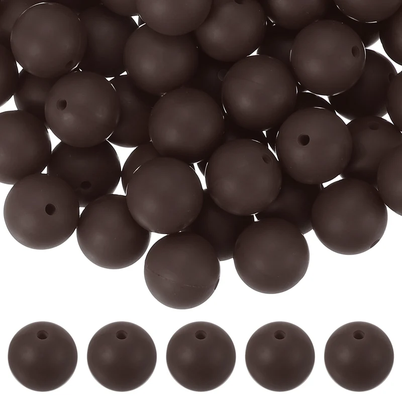 60 Pcs Silicone Beads, 15mm Bulk Beads for Keychain Making, Brown