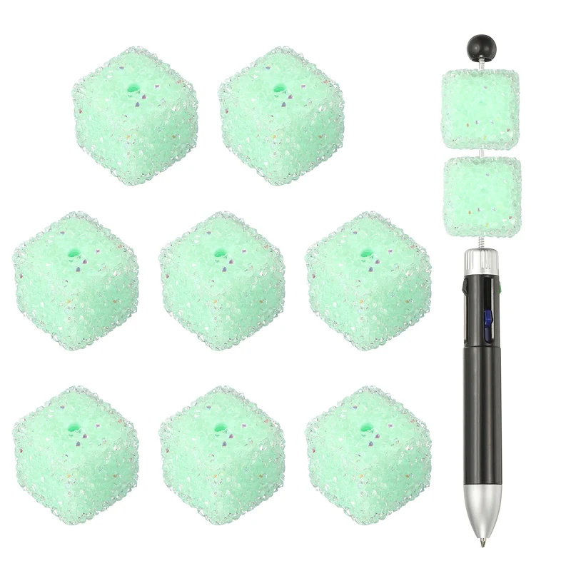 8 Pcs Square Rhinestone Beads for Pens, 17mm Sugar Beads for DIY, Light Green