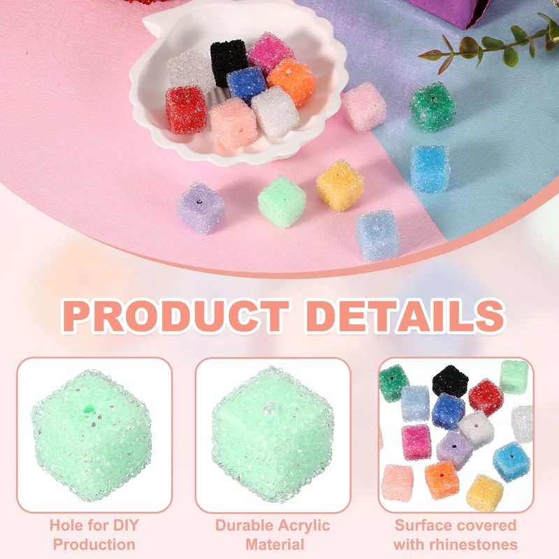 8 Pcs Square Rhinestone Beads for Pens, 17mm Sugar Beads for DIY, Light Green