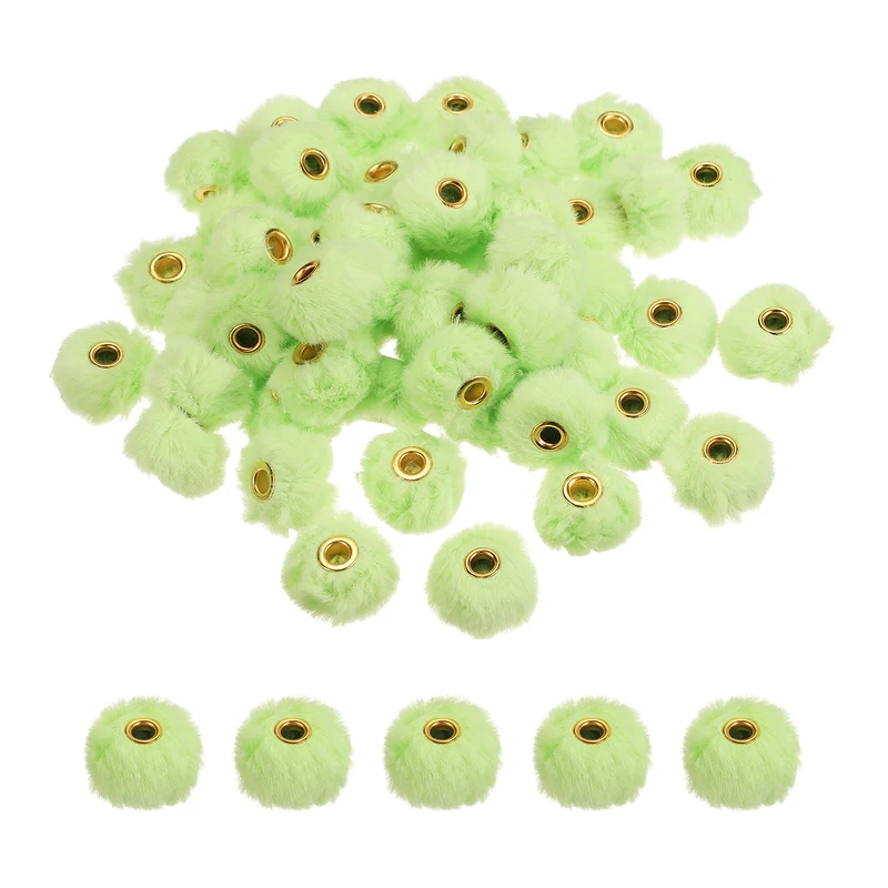 50Pcs Pom Pom Beads, Faux Fur Fuzzy Spacers Bead with 4mm Hole, Green