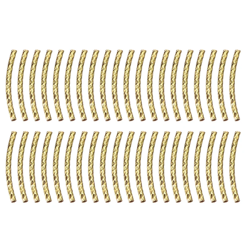 40Pcs Brass Curved Tube Beads 1.5x20mm Plating Noodles Spacer Bead Gold Tone