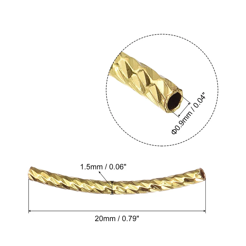 40Pcs Brass Curved Tube Beads 1.5x20mm Plating Noodles Spacer Bead Gold Tone