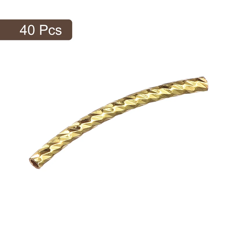 40Pcs Brass Curved Tube Beads 1.5x20mm Plating Noodles Spacer Bead Gold Tone
