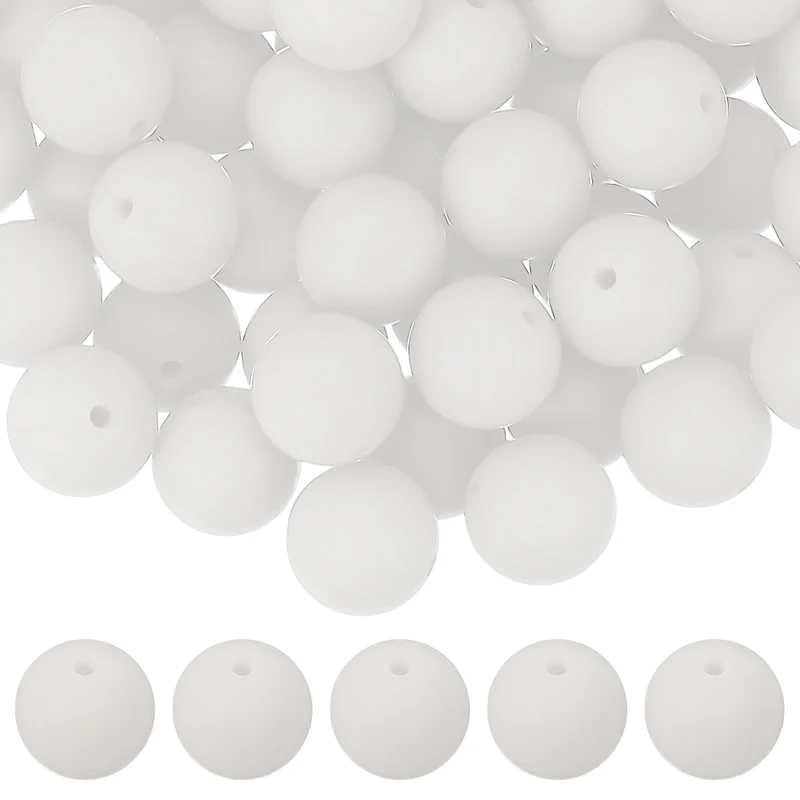 60 Pcs Silicone Beads, 15mm Bulk Beads for Keychain Making, White