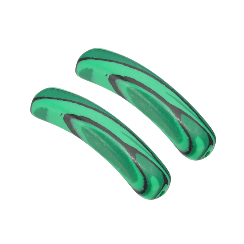 2 Pcs Natural Stone, 36 x 10 mm Natural Curved Clear Quartz Stone Crystal Handmade Jade Flat Beads for DIY Crafting, Peacock Pine