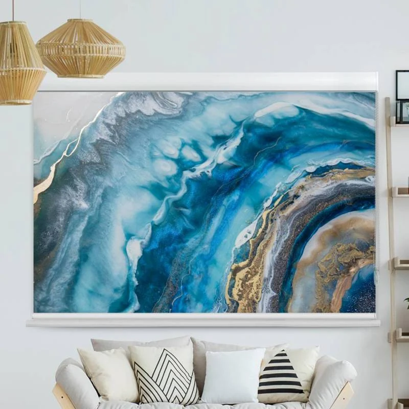 Kassettenrollo Motiv "Gemaelde Blau Oel" | bis B 420 x H 420 cm