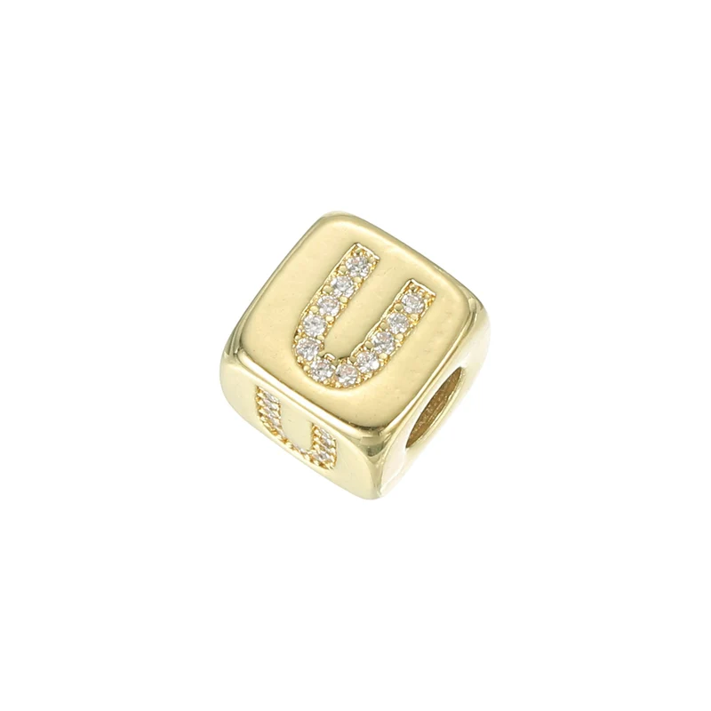 Rhinestone Letters Cube Beads, 26 Letters Dice Charm Alphabet U