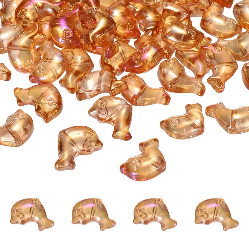 120Pcs Glass Dolphin Beads, Sea Dolphin Glass Bead, Gold/Rose Red