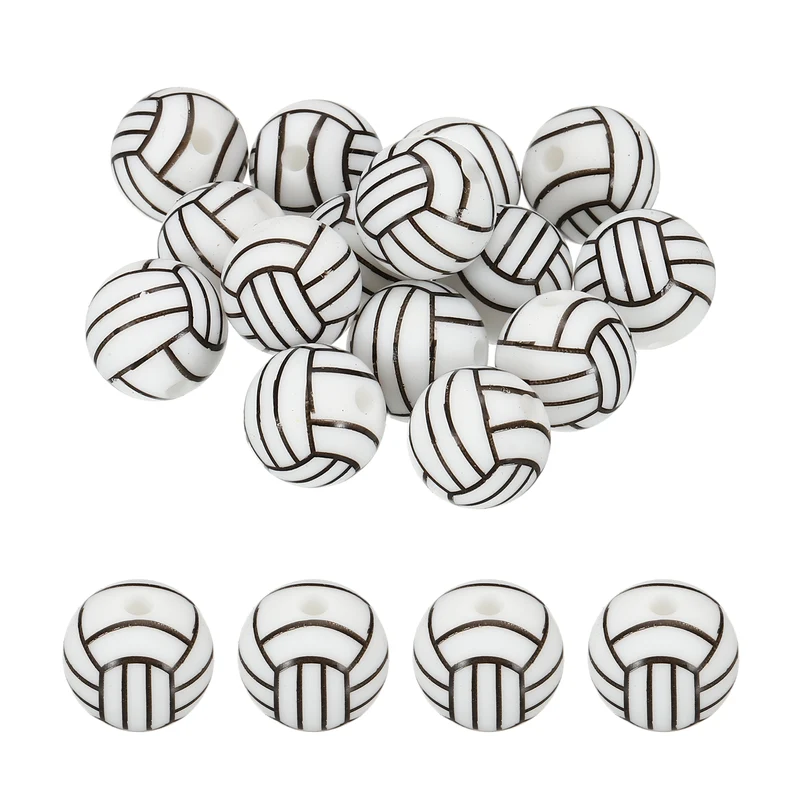 15 Pcs Silicone Sports Beads, 12mm Ball Shaped Beads, Volleyball