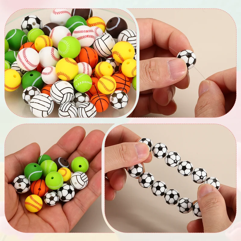 15 Pcs Silicone Sports Beads, 12mm Ball Shaped Beads, Volleyball