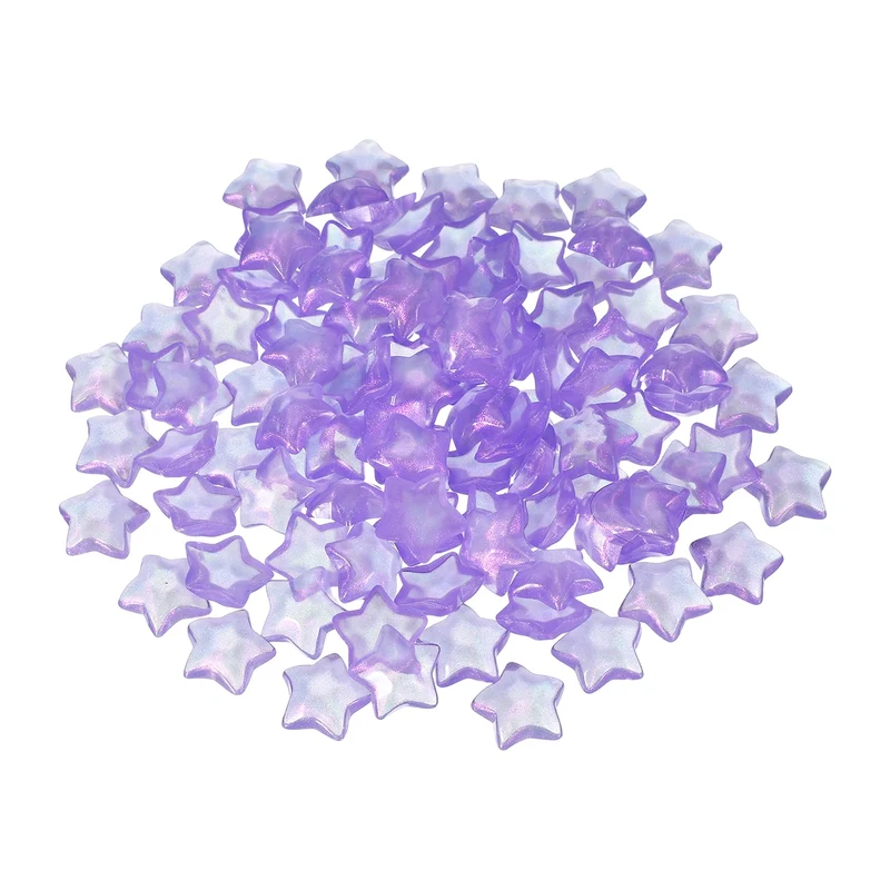 100 Pcs Flat Back Resin Star Beads, Glitter Star Charm, Purple