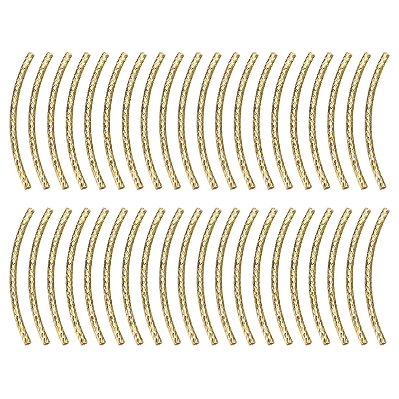 40Pcs Brass Curved Tube Beads 1.5x30mm Plating Noodles Spacer Bead Gold Tone