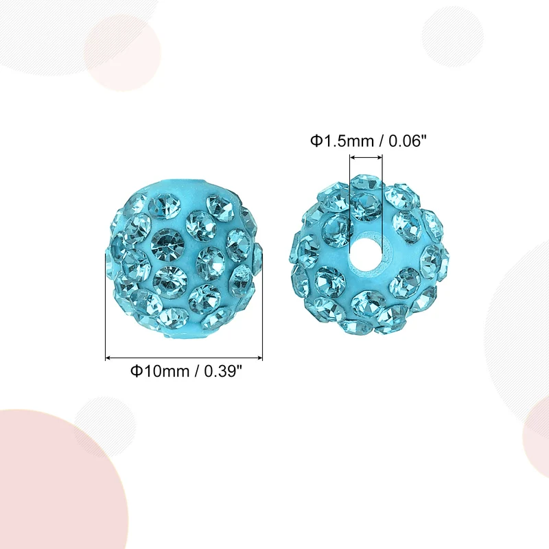 100Pcs 10mm Rhinestone Clay Beads, Polymer Clay Crystal Bead (Lake Blue)
