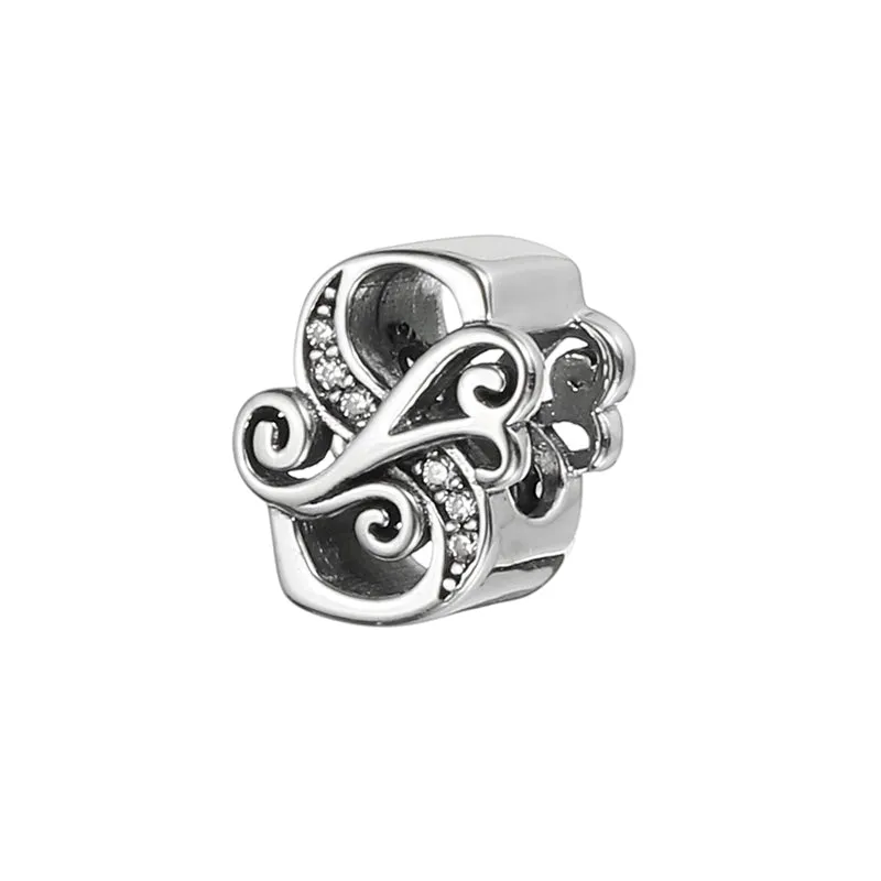 925 Sterling Silver Letter Charm, Alphabet S Letters Bead Charm, Silver Tone