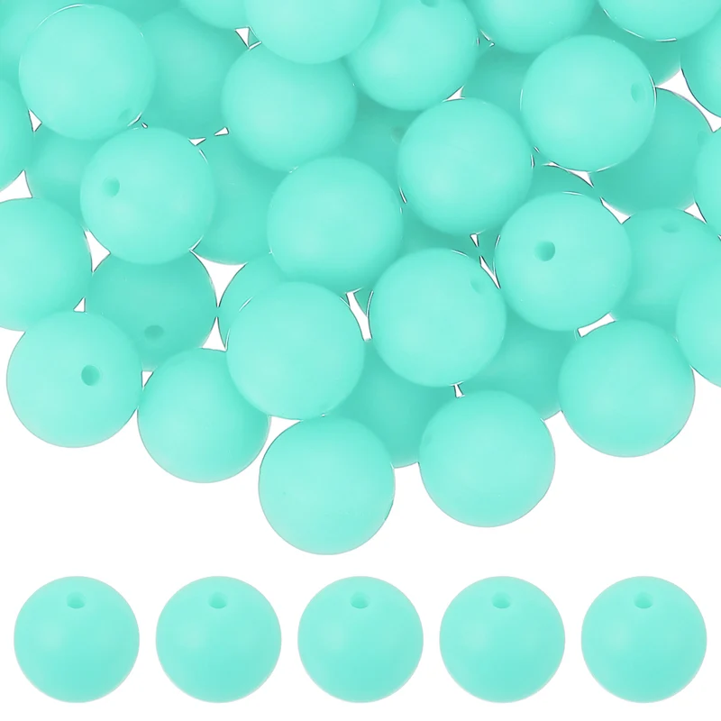60 Pcs Silicone Beads, 15mm Bulk Beads for Keychain Making, Sky Blue