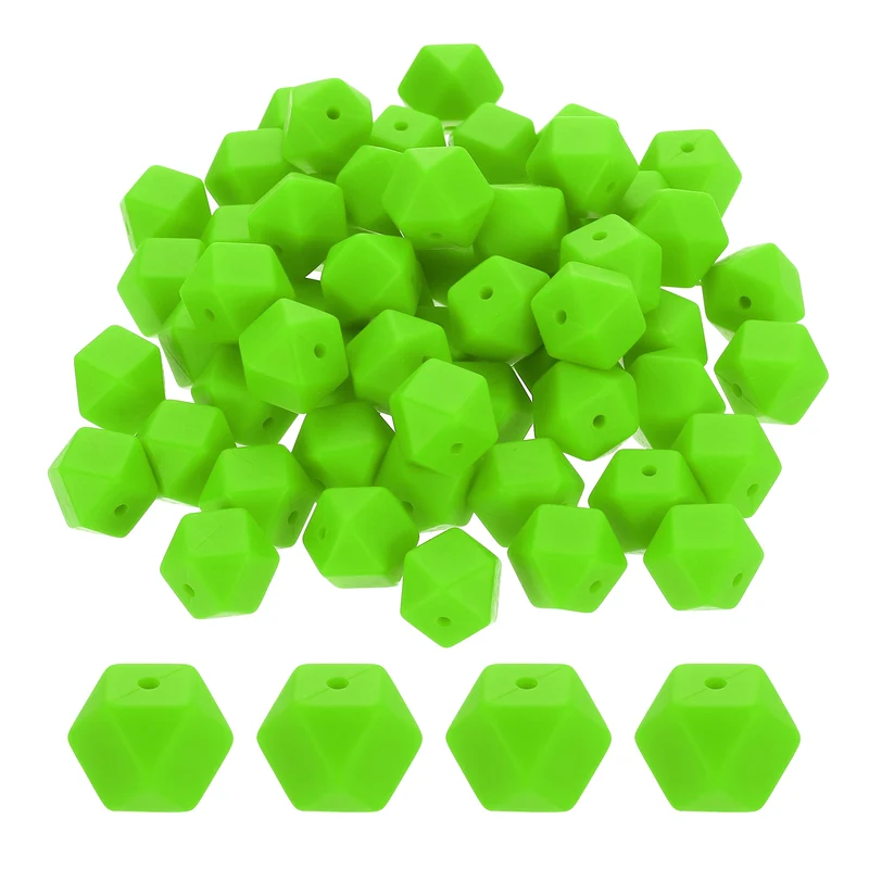 90 Pcs Silicone Beads, 14mm Loose Hexagon Rubber Focal Beads, Light Green