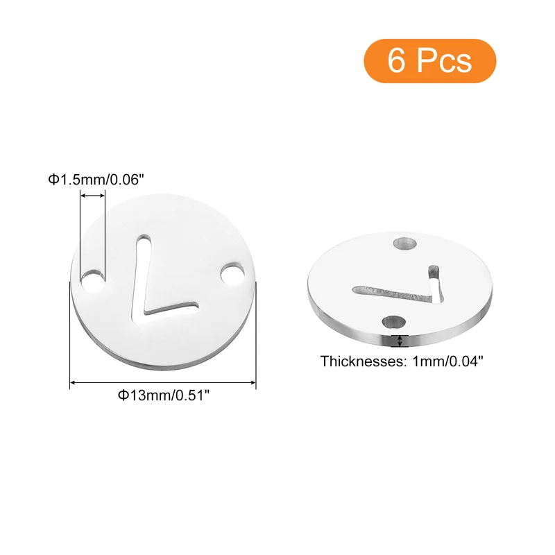 6 Pcs Letter Link Charm, Alphabet Pendant Connector, Silver Letter L