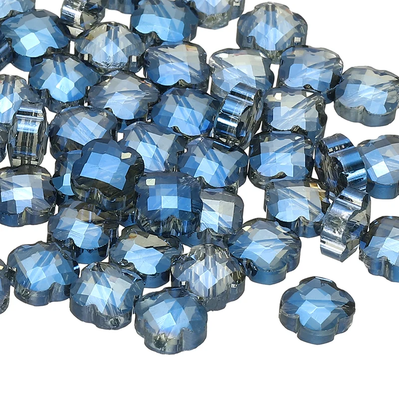 Glass Beads, 100 Pcs 8mm Shamrock Charm Transparent Crystal Glass Beads Clear Jewelry Making Supplies for Bracelets DIY Crafts, Lake Blue