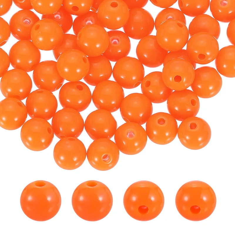 200pcs Orange Acrylic Round Beads 10mm Plastic Resin Loose Bead