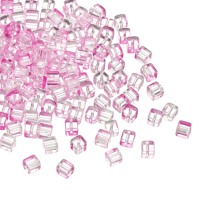 500 Pcs Crystal Cube Beads, 7mm Faceted Square Spacer Beads, Pink