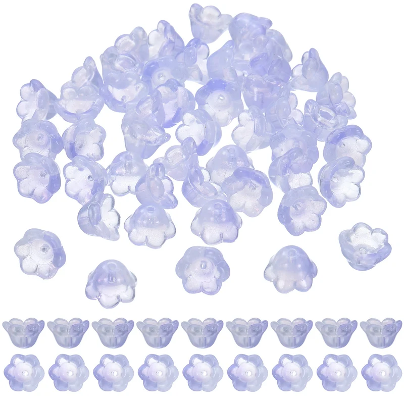 100Pcs Glass Flower Beads for Jewelry Making Loose Bead Charm Cold Purple