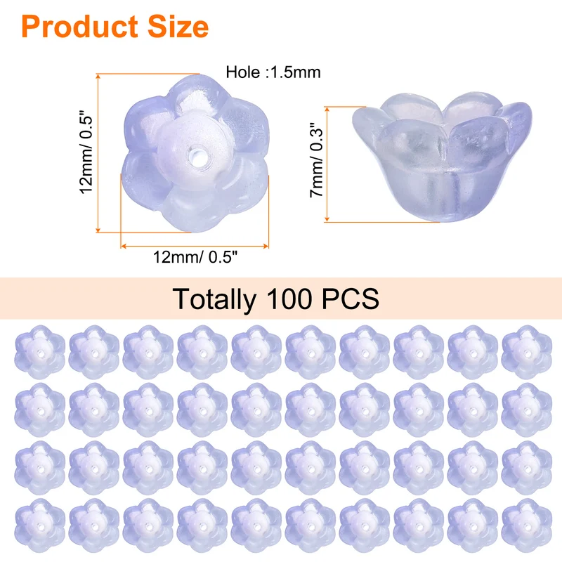 100Pcs Glass Flower Beads for Jewelry Making Loose Bead Charm Cold Purple