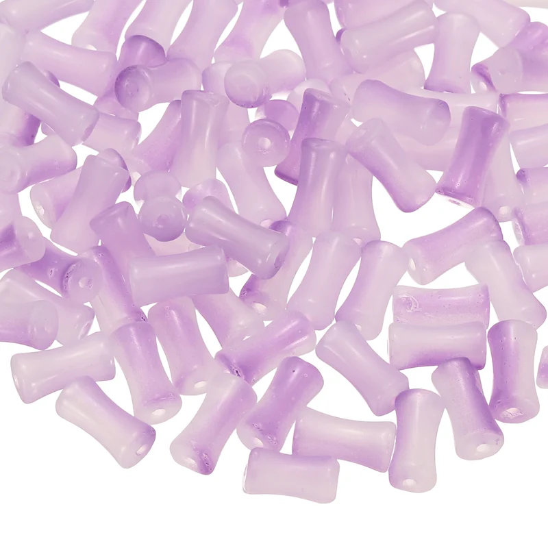 100 Pcs Glass Tube Beads, 6x12mm Bamboo Stick Tube Beads, Light Purple