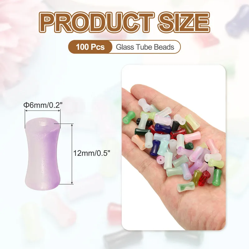 100 Pcs Glass Tube Beads, 6x12mm Bamboo Stick Tube Beads, Light Purple