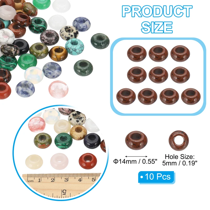10 Pcs Natural Gemstone Beads, Large Hole Rondelle Beads Loose European Crystal Beads Pack for Jewelry Bracelet DIY Craft, 14 x 8 MM, Copper