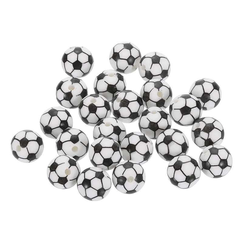 24Pcs Sports Ball Beads 12mm Silicone Round Spacer Focal Bead Soccer