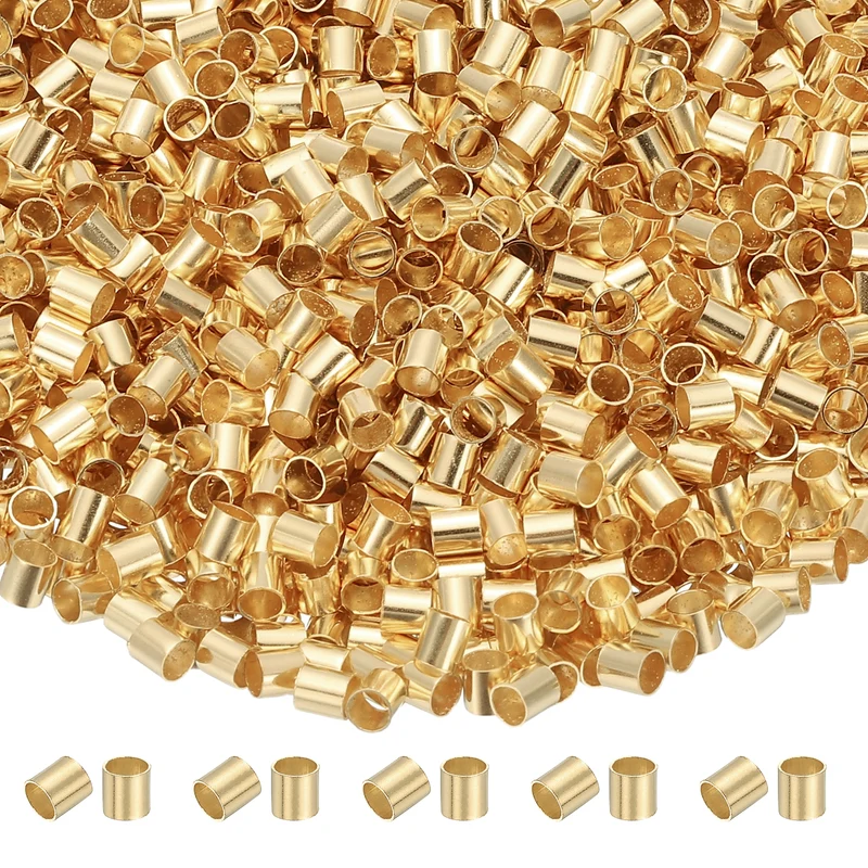 2000 Pcs Tube Crimp Beads, 2.5x2.5mm Crimp Beads for Jewelry Making, Light Gold