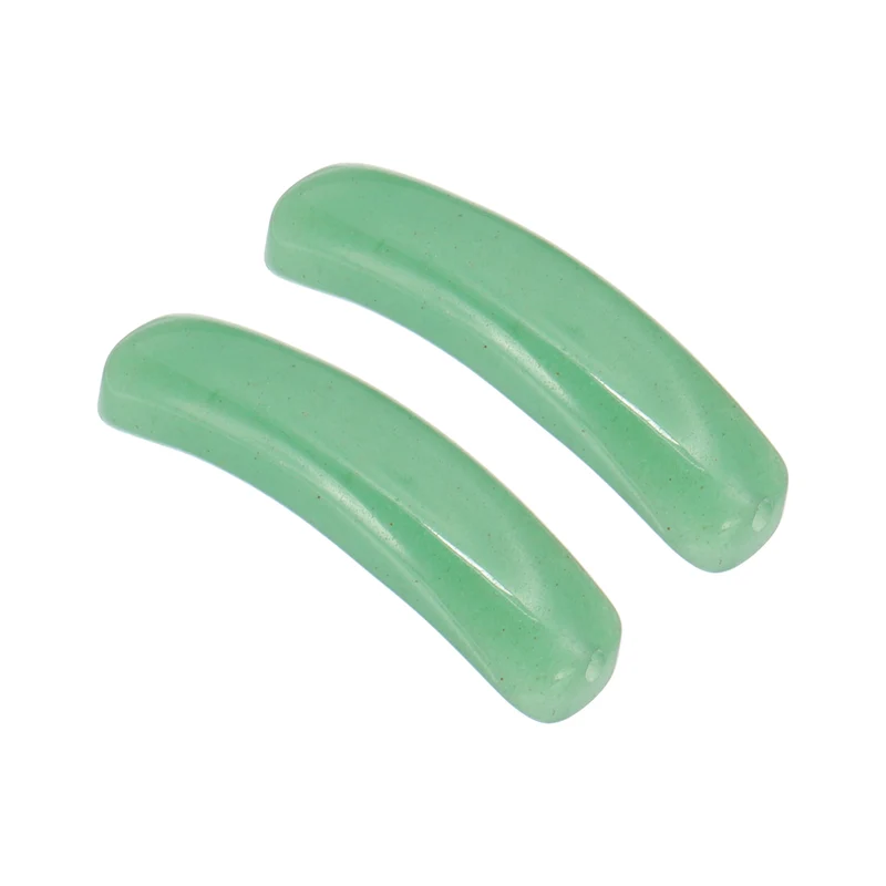 2 Pcs Natural Stone, 36 x 10 mm Natural Curved Clear Quartz Stone Crystal Handmade Jade Flat Beads for DIY Crafting, Green Aventurine