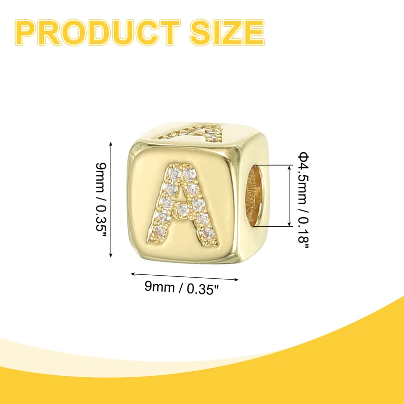 Rhinestone Letters Cube Beads, 26 Letters Dice Charm Alphabet A